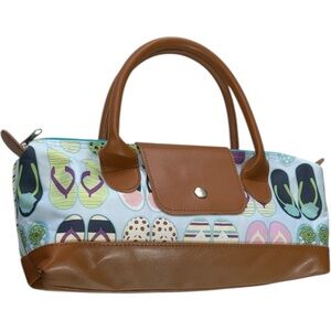 NWOT Unbranded wine bottle carrier purse light blue flip flop pattern